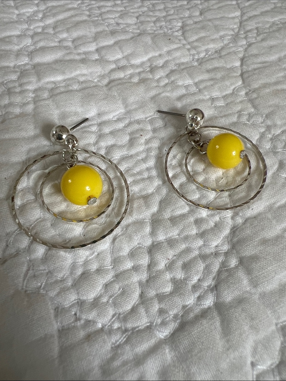 Yellow Bead Double Hoop Drop Earrings - Unbranded